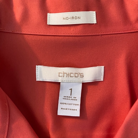 Chicos Like New No Iron Orange button down blouse, Chico's size 1 (Medium) - Picture 5 of 7